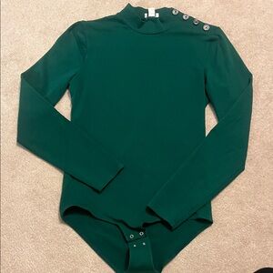 J. Crew Forest Green Button-Shoulder Bodysuit